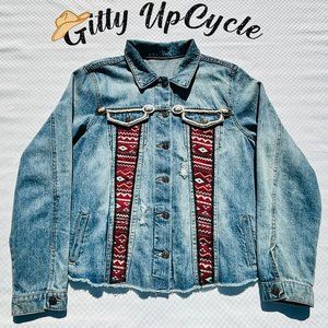 Rare Find! Look good coming & going! Upcycled Western Jean Jacket
